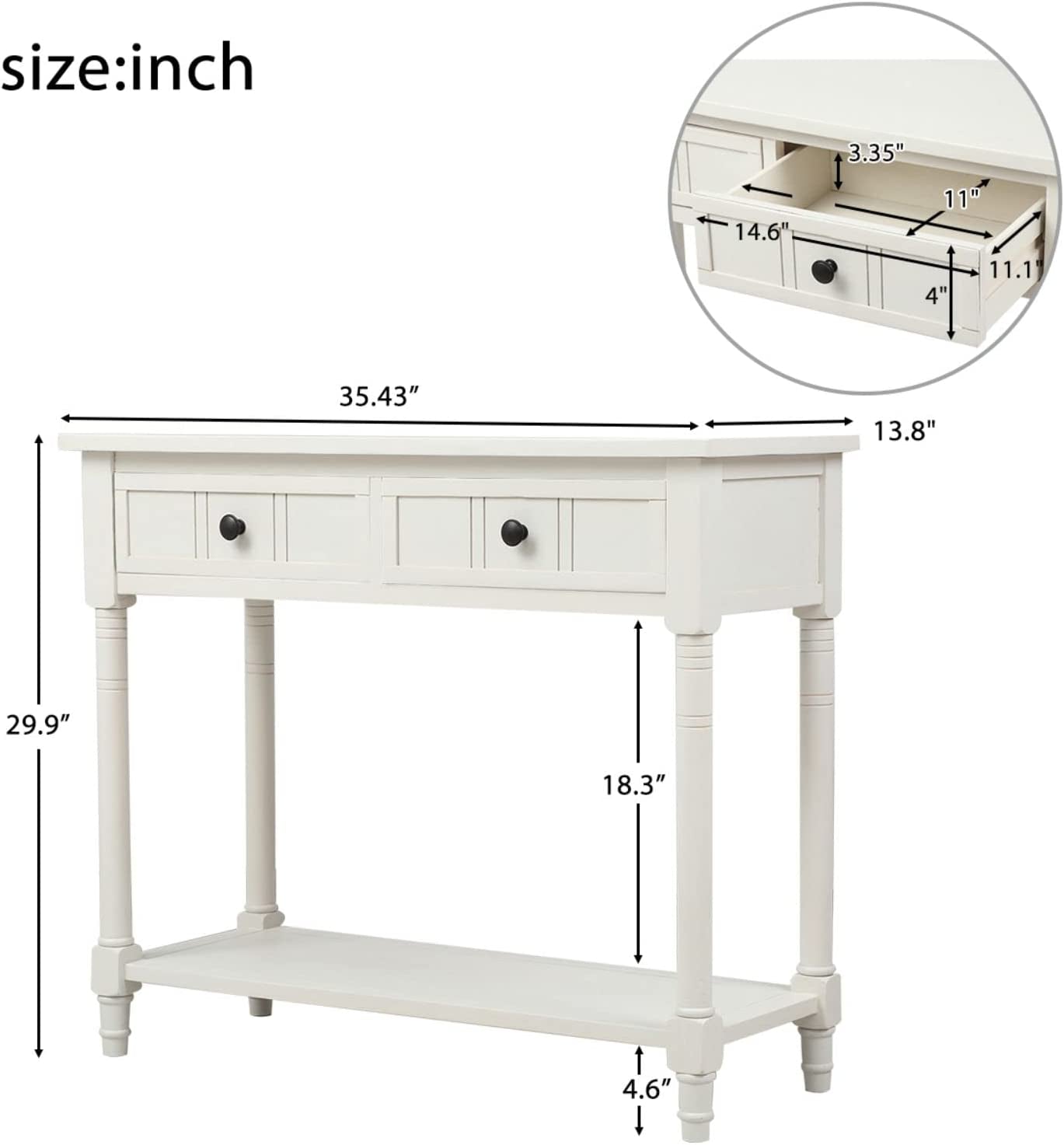 Rustic Ivory Console Table with Storage Drawers