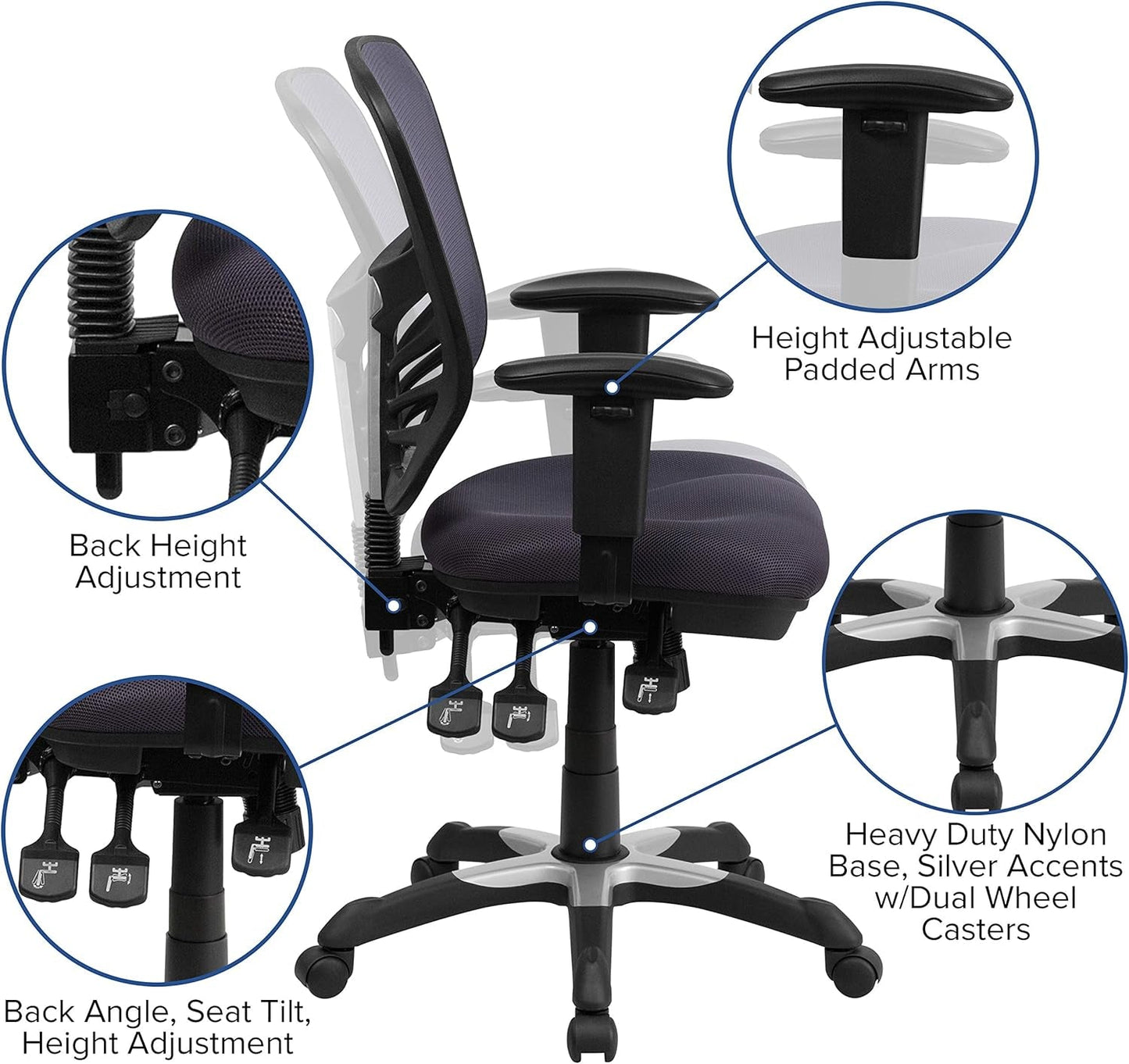 Nicholas Mid-Back Swivel Office and Gaming Chair, Ergonomic Mesh Office Chair with Adjustable Lumbar Support and Height, Dark Gray