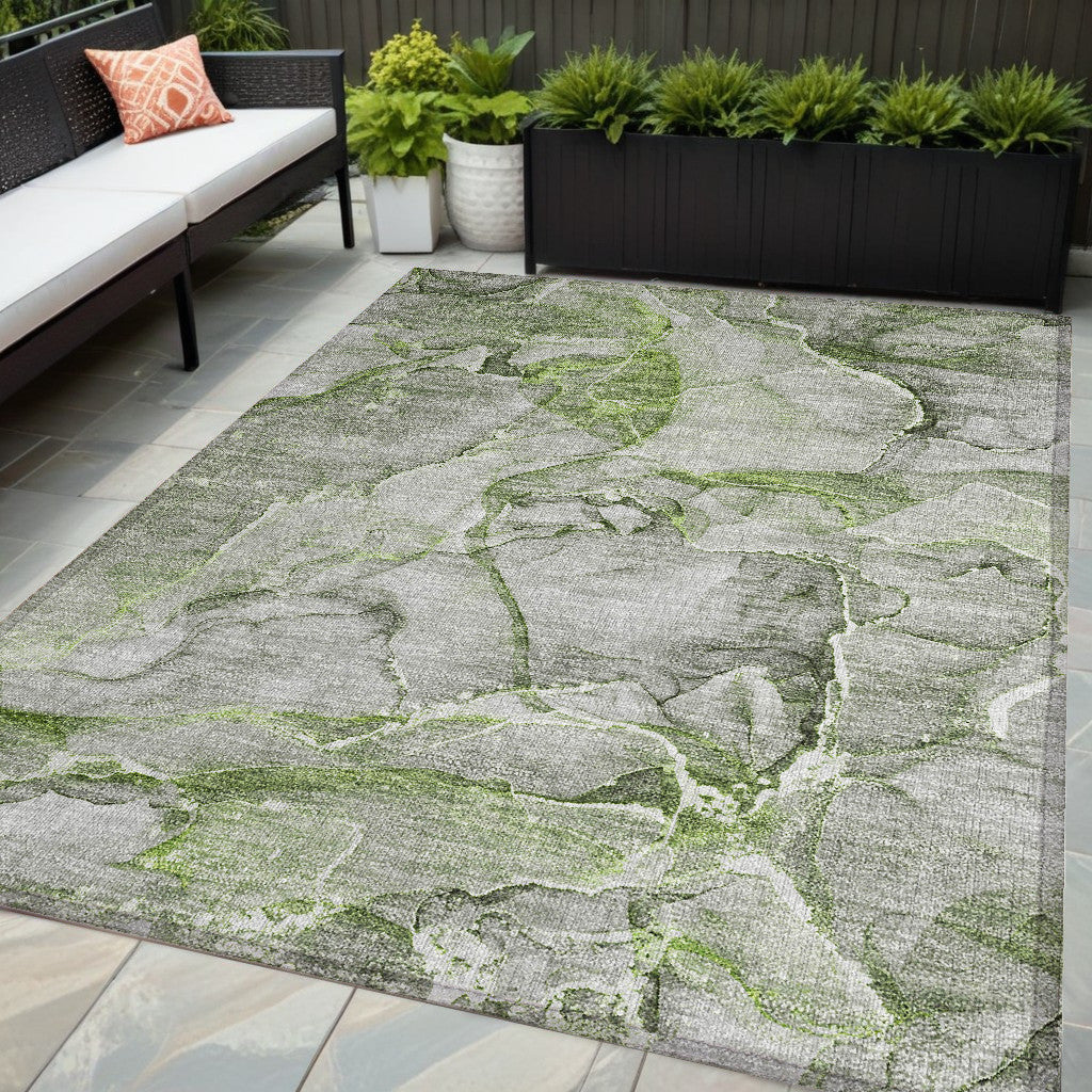 5' X 8' Green Abstract Washable Non Skid Indoor Outdoor Area Rug