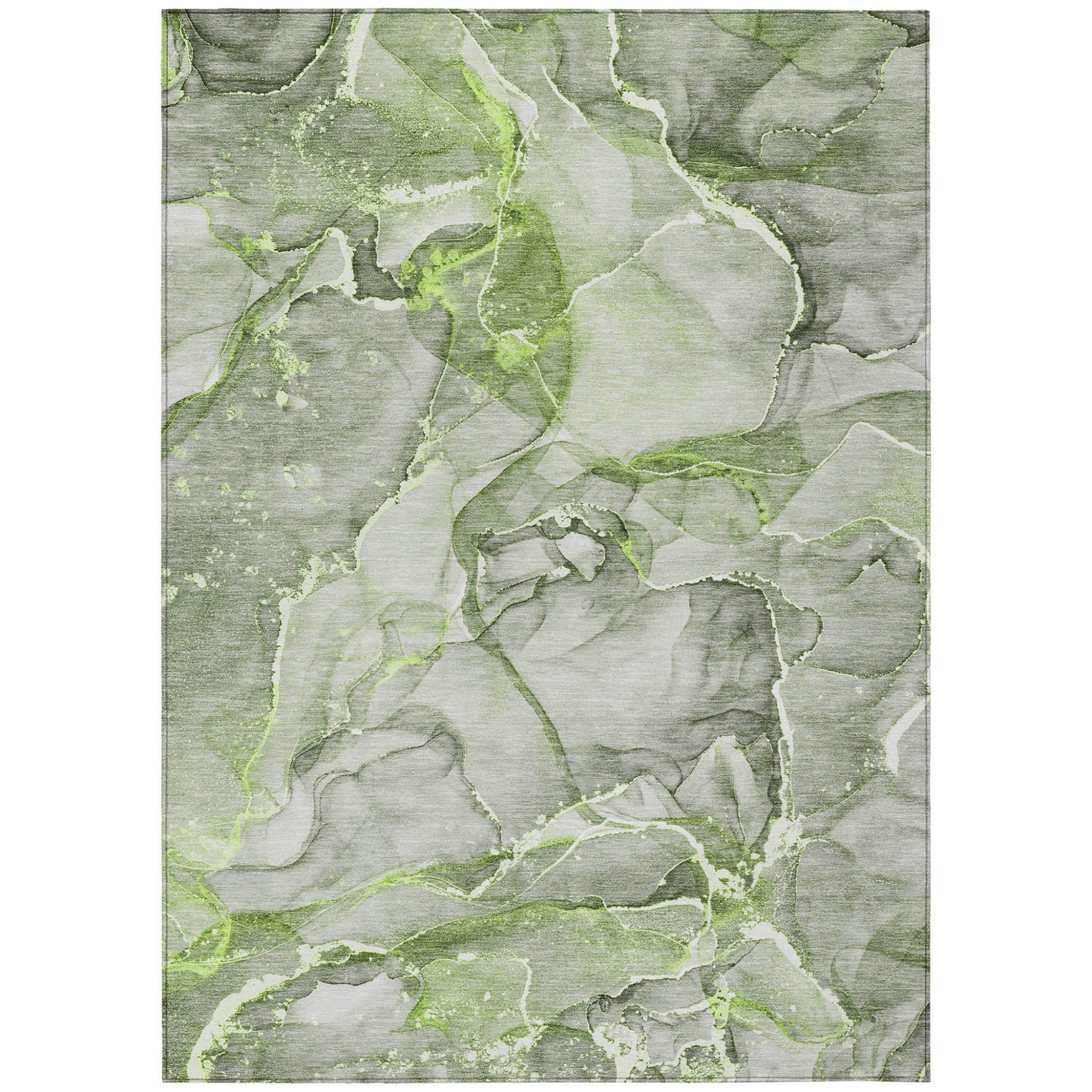5' X 8' Green Abstract Washable Non Skid Indoor Outdoor Area Rug