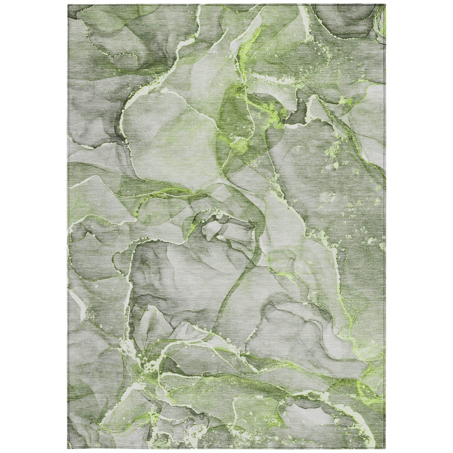 5' X 8' Green Abstract Washable Non Skid Indoor Outdoor Area Rug