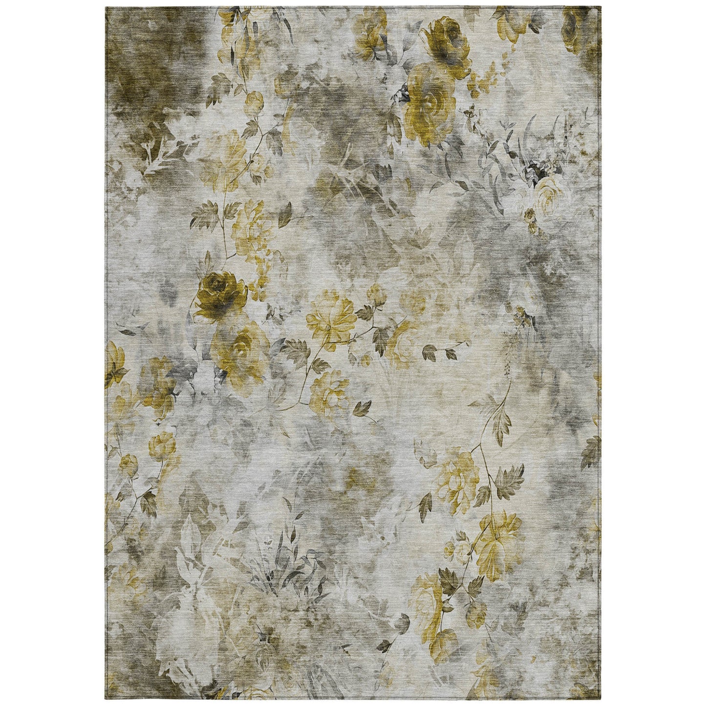 5' X 8' Taupe Ivory And Tan Floral Washable Indoor Outdoor Area Rug