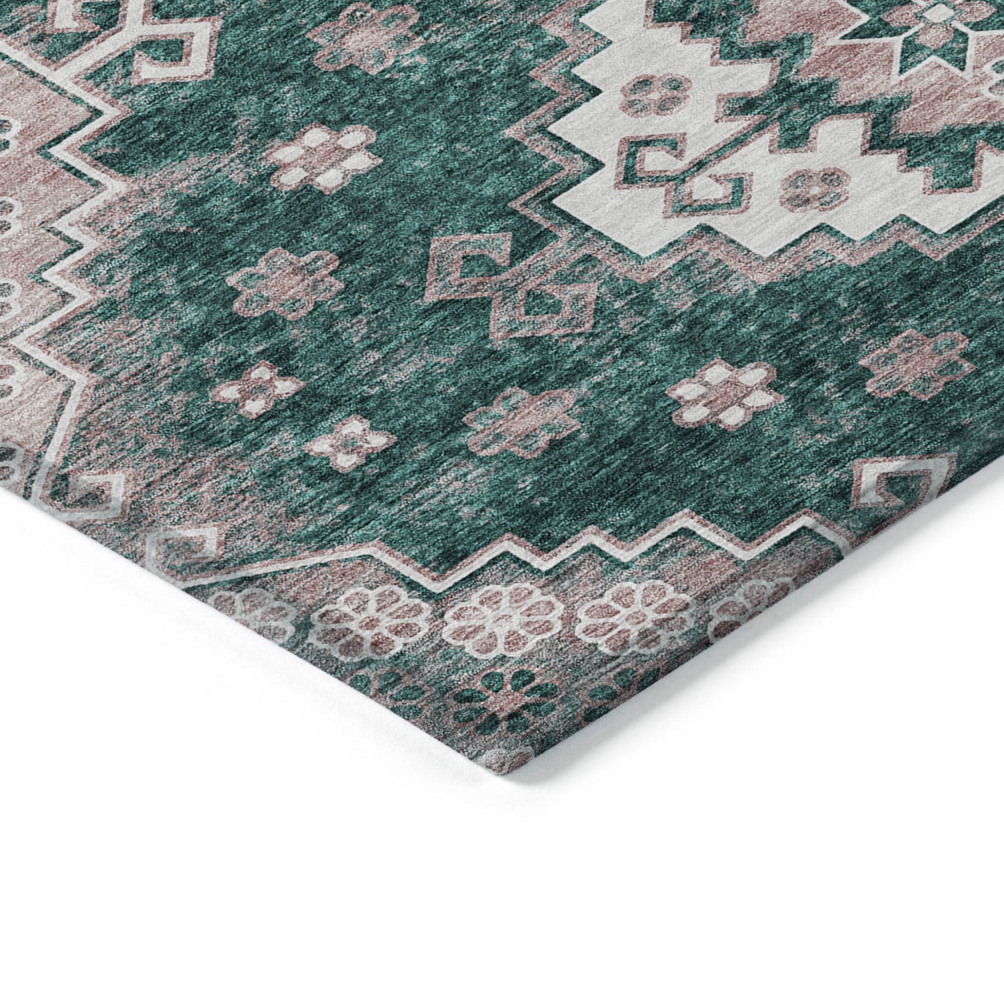 3' X 5' Emerald Brown And Ivory Medallion Washable Indoor Outdoor Area Rug