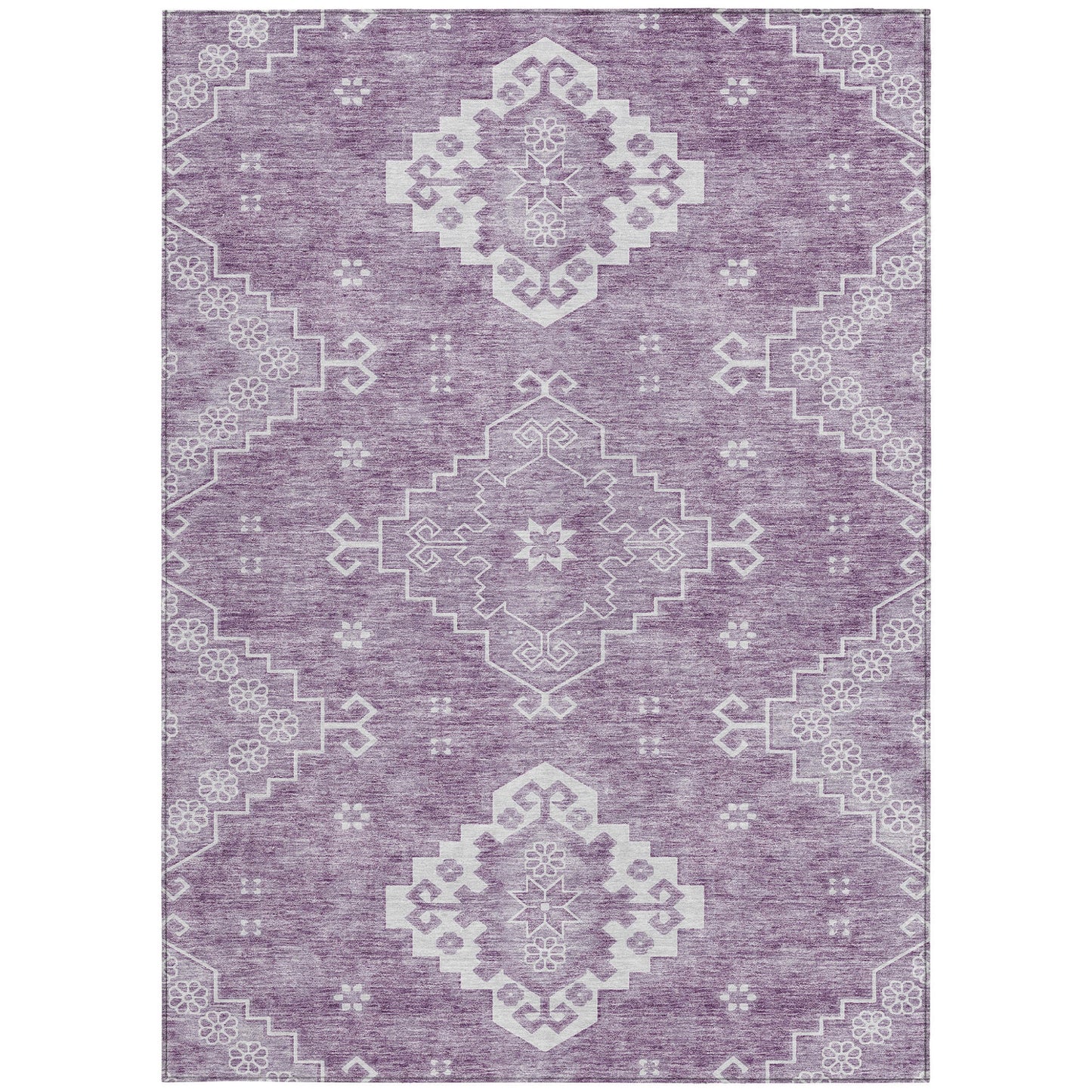 3' X 5' Lavender Plum And Ivory Medallion Washable Indoor Outdoor Area Rug