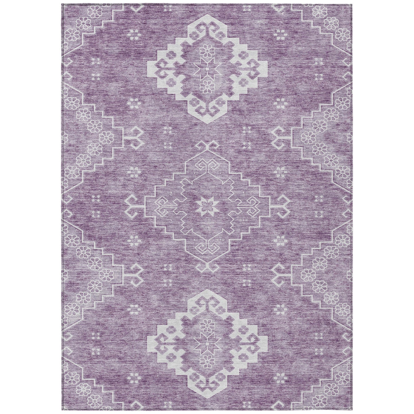 3' X 5' Lavender Plum And Ivory Medallion Washable Indoor Outdoor Area Rug