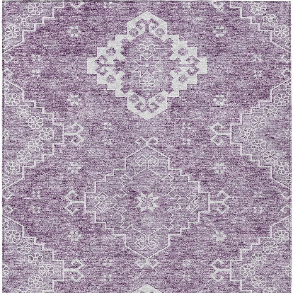 3' X 5' Lavender Plum And Ivory Medallion Washable Indoor Outdoor Area Rug