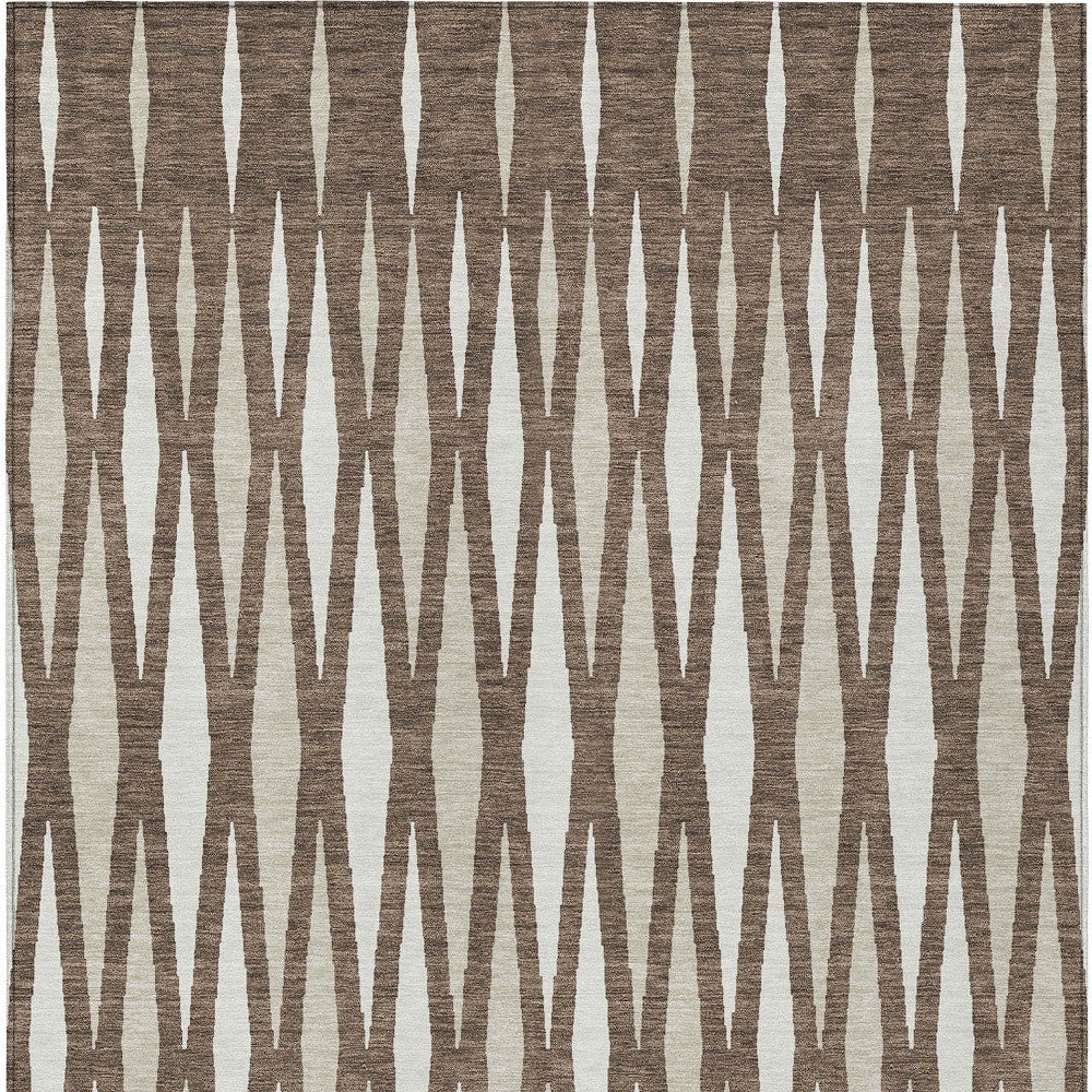 5' X 8' Brown And Ivory Geometric Washable Indoor Outdoor Area Rug