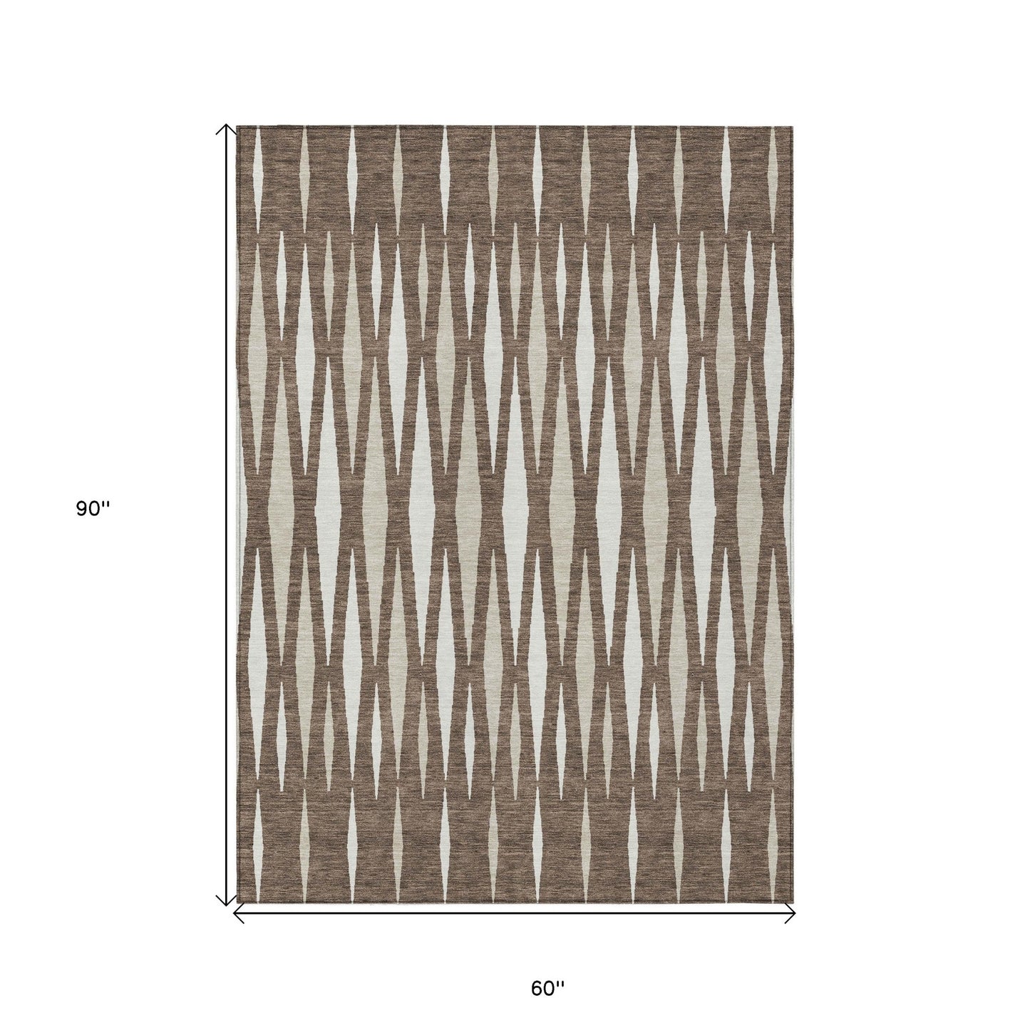 5' X 8' Brown And Ivory Geometric Washable Indoor Outdoor Area Rug