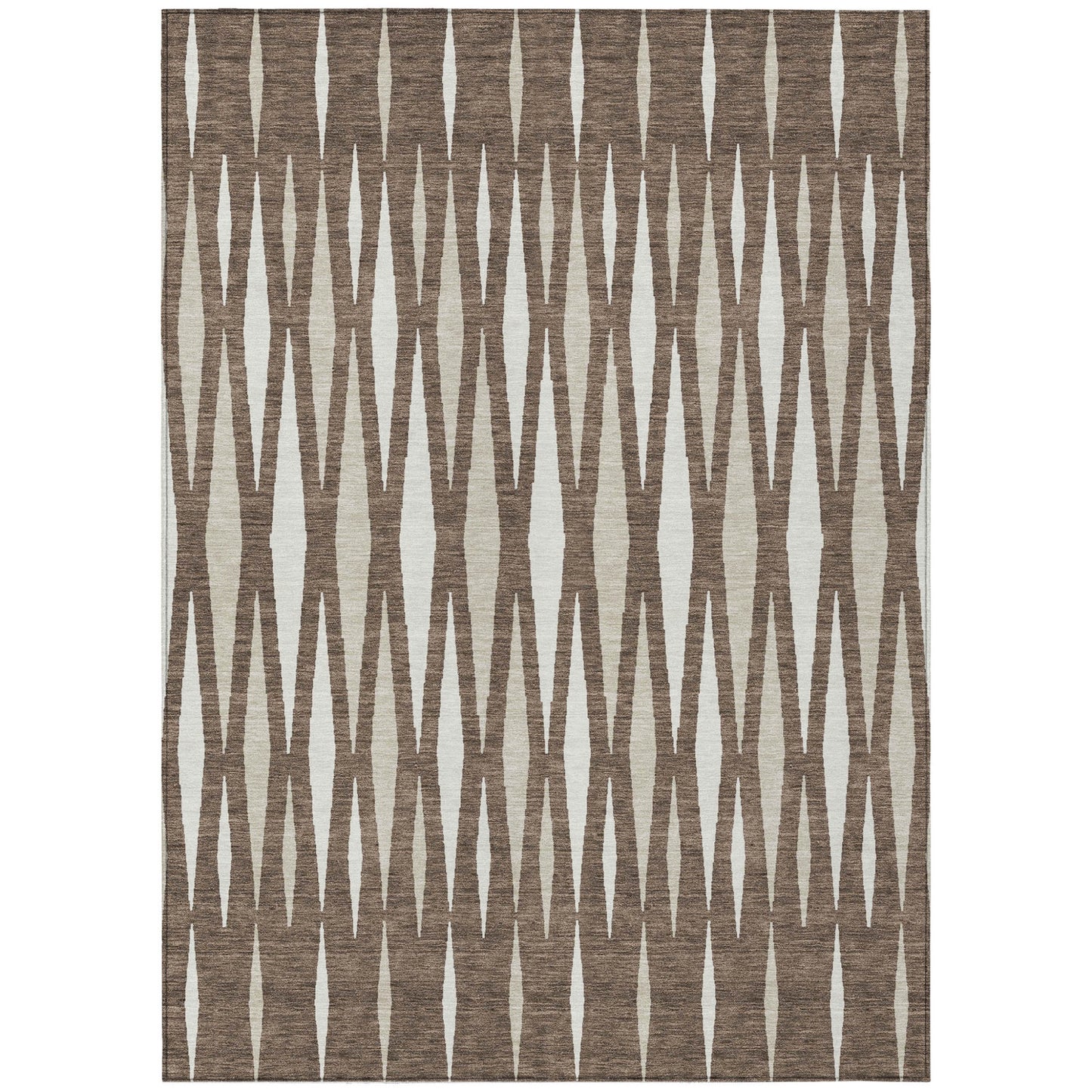 5' X 8' Brown And Ivory Geometric Washable Indoor Outdoor Area Rug