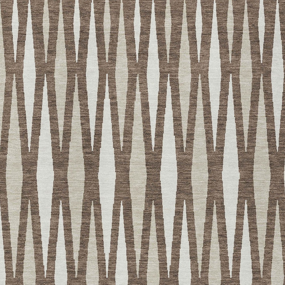 5' X 8' Brown And Ivory Geometric Washable Indoor Outdoor Area Rug