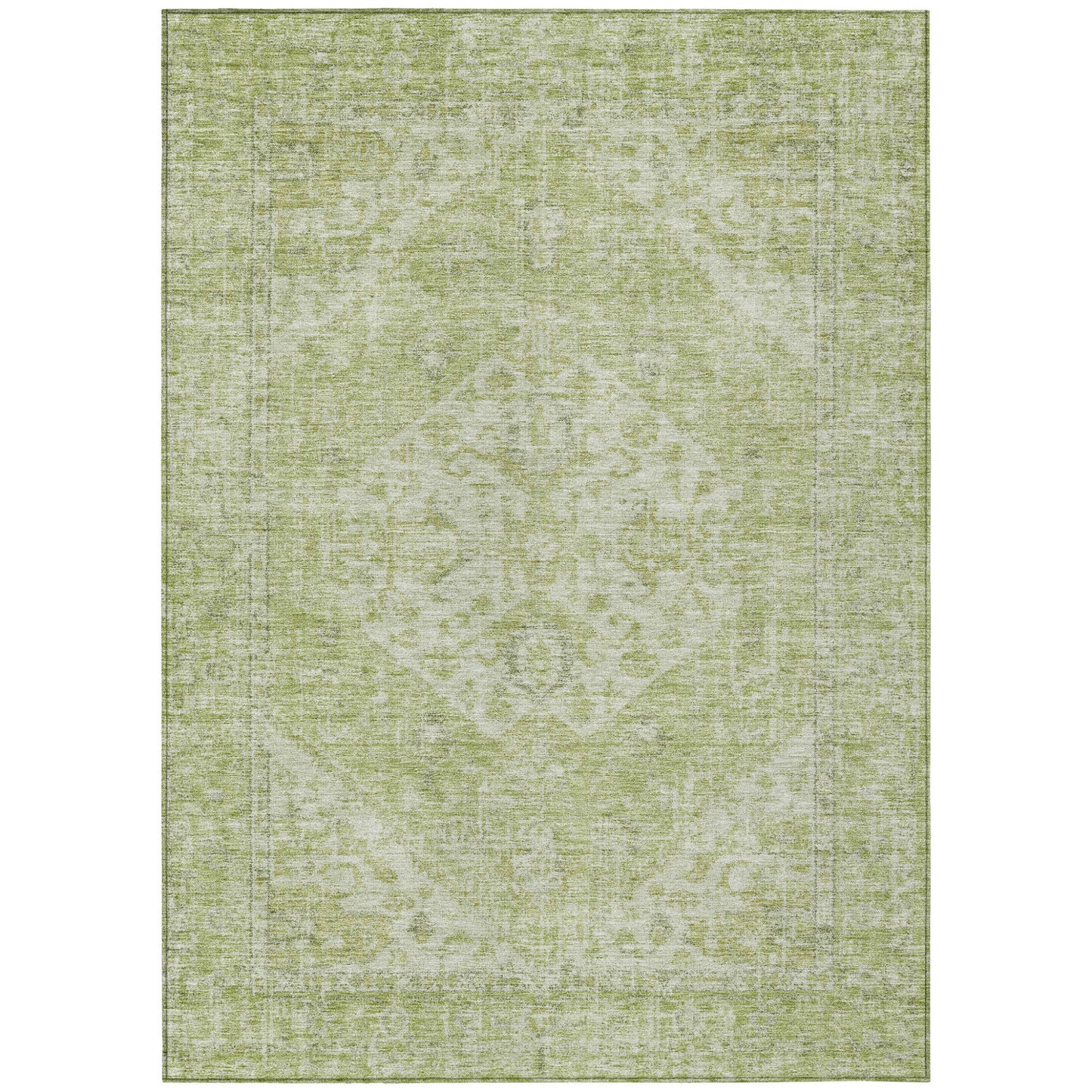3' X 5' Sage And Ivory Oriental Washable Indoor Outdoor Area Rug