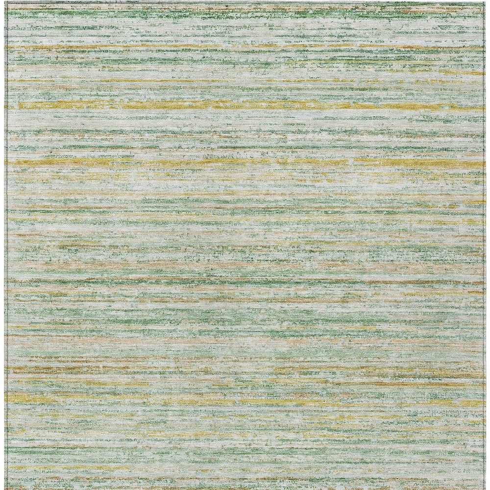 5' X 8' Mint Green Striped Washable Indoor Outdoor Area Rug