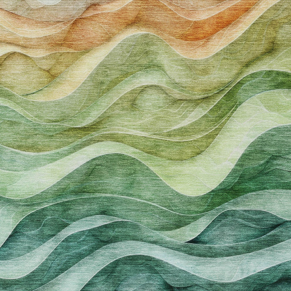 5' X 8' Teal Blue Abstract Washable Indoor Outdoor Area Rug