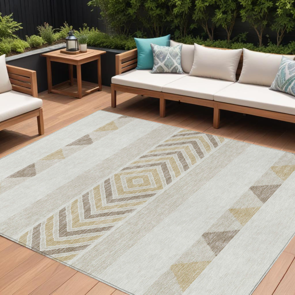 8' X 10' Ivory Beige And Taupe Southwestern Washable Indoor Outdoor Area Rug