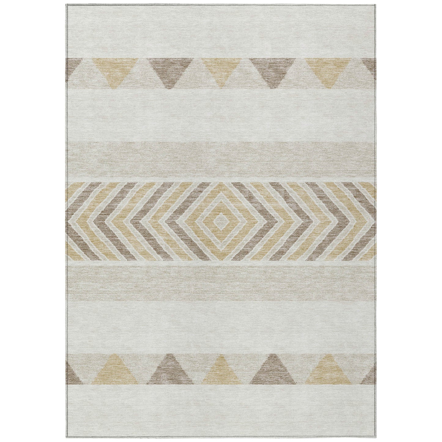 8' X 10' Ivory Beige And Taupe Southwestern Washable Indoor Outdoor Area Rug