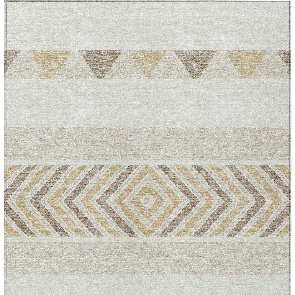 8' X 10' Ivory Beige And Taupe Southwestern Washable Indoor Outdoor Area Rug