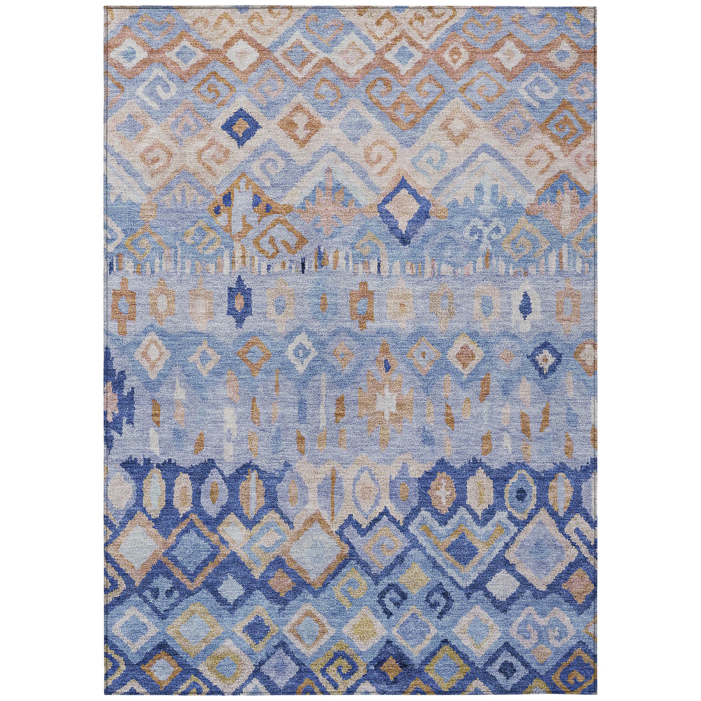 8' X 10' Blue And Taupe Geometric Washable Indoor Outdoor Area Rug