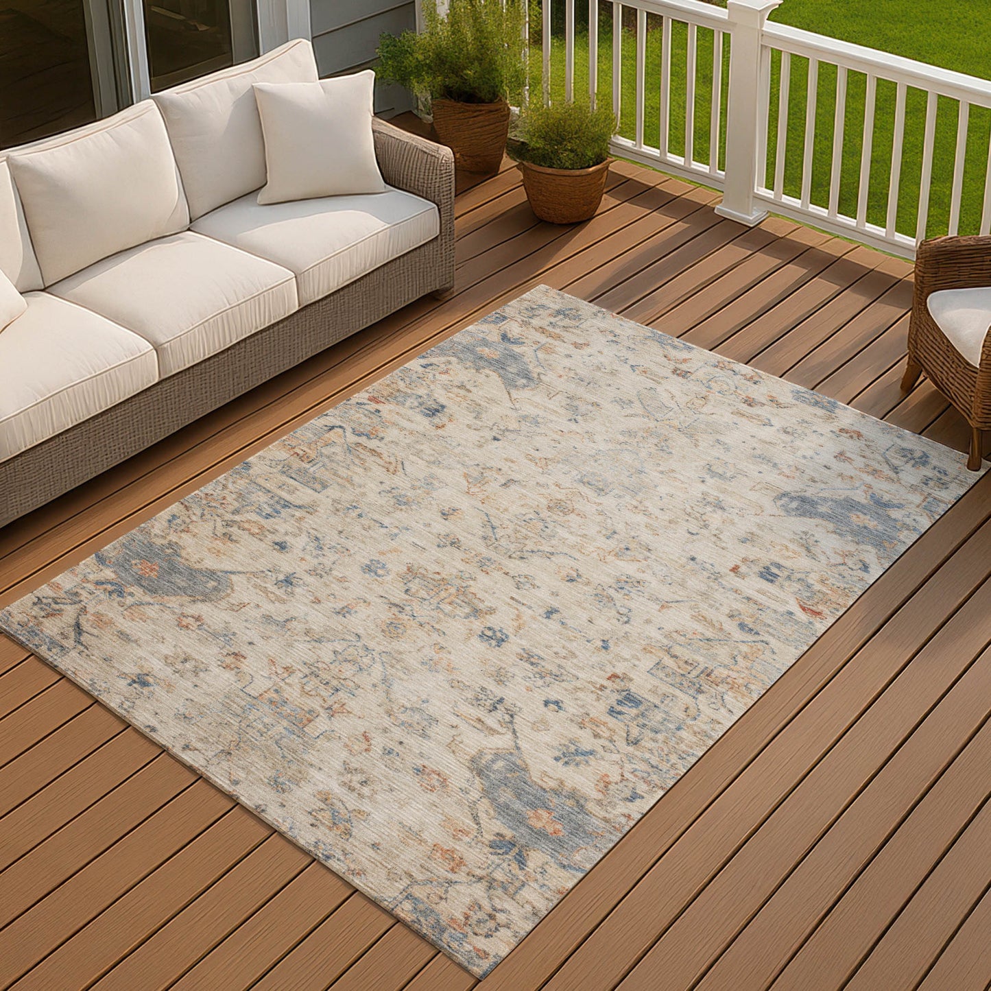 5' X 8' Beige And Gray Medallion Washable Indoor Outdoor Area Rug