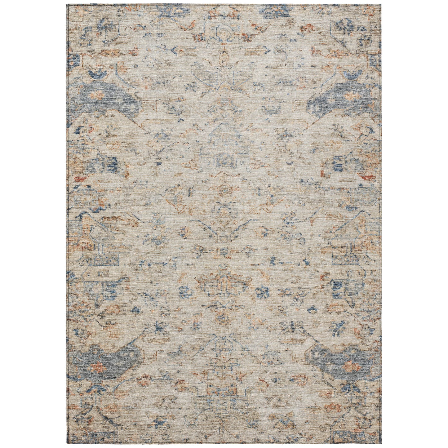 5' X 8' Beige And Gray Medallion Washable Indoor Outdoor Area Rug