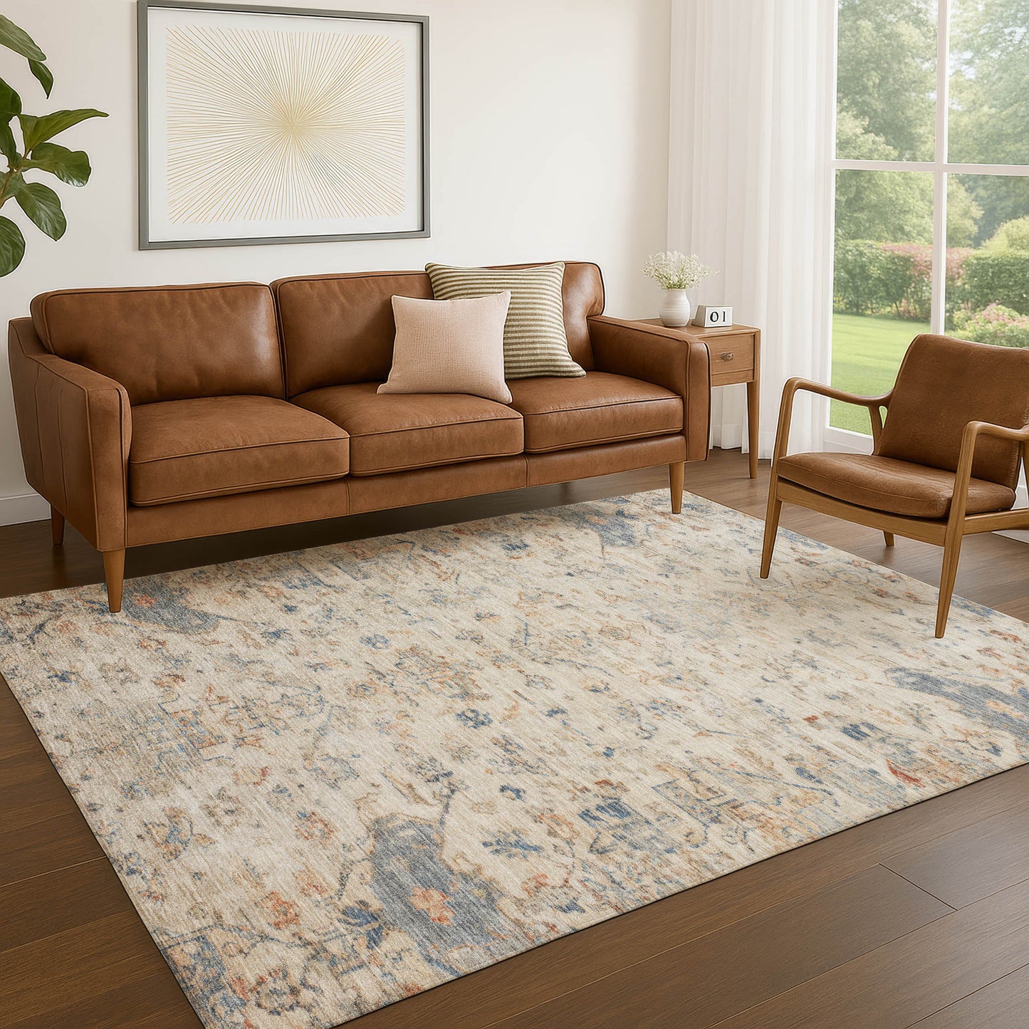 5' X 8' Beige And Gray Medallion Washable Indoor Outdoor Area Rug