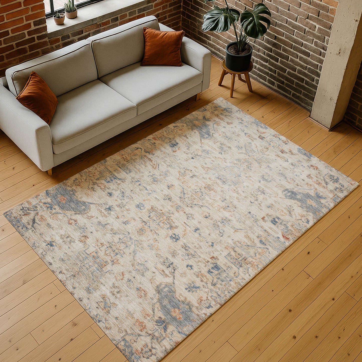 5' X 8' Beige And Gray Medallion Washable Indoor Outdoor Area Rug