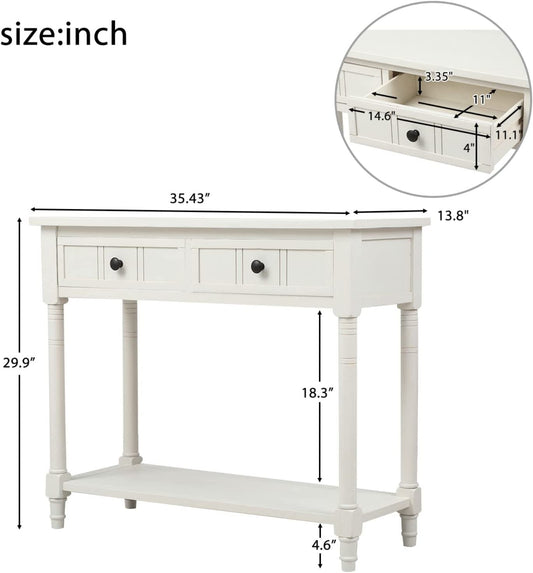 Rustic Ivory Console Table with Storage Drawers