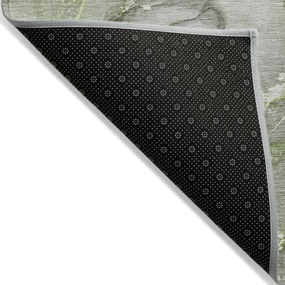 5' X 8' Green Abstract Washable Non Skid Indoor Outdoor Area Rug