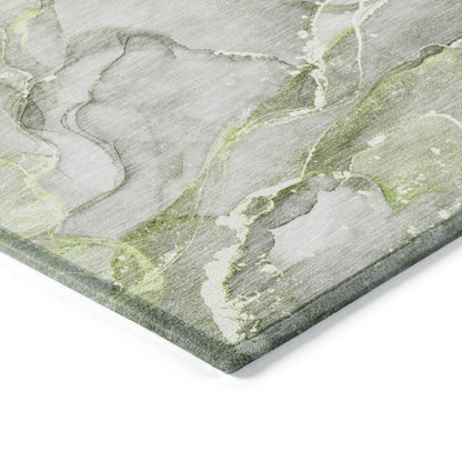 5' X 8' Green Abstract Washable Non Skid Indoor Outdoor Area Rug