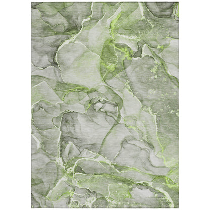 5' X 8' Green Abstract Washable Non Skid Indoor Outdoor Area Rug