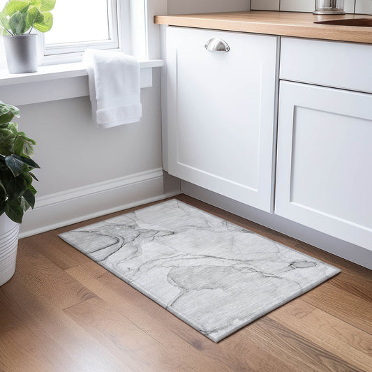 2' X 3' Silver Abstract Washable Non Skid Indoor Outdoor Area Rug