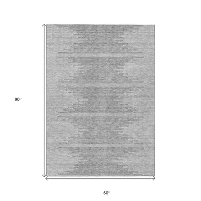 5' X 8' Gray And Ivory Abstract Washable Indoor Outdoor Area Rug