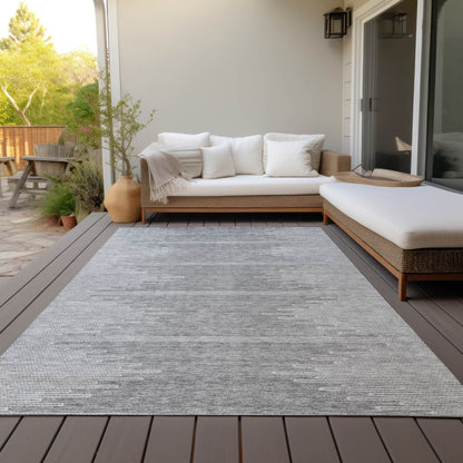 5' X 8' Gray And Ivory Abstract Washable Indoor Outdoor Area Rug