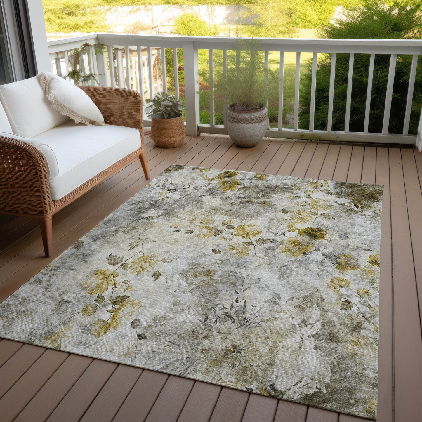 5' X 8' Taupe Ivory And Tan Floral Washable Indoor Outdoor Area Rug