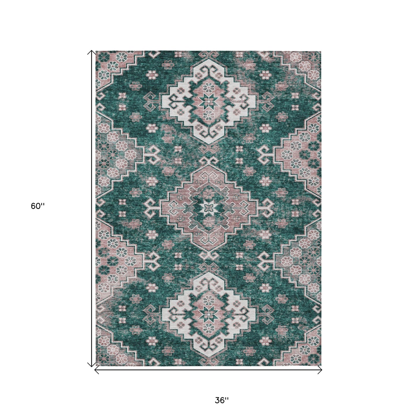 3' X 5' Emerald Brown And Ivory Medallion Washable Indoor Outdoor Area Rug