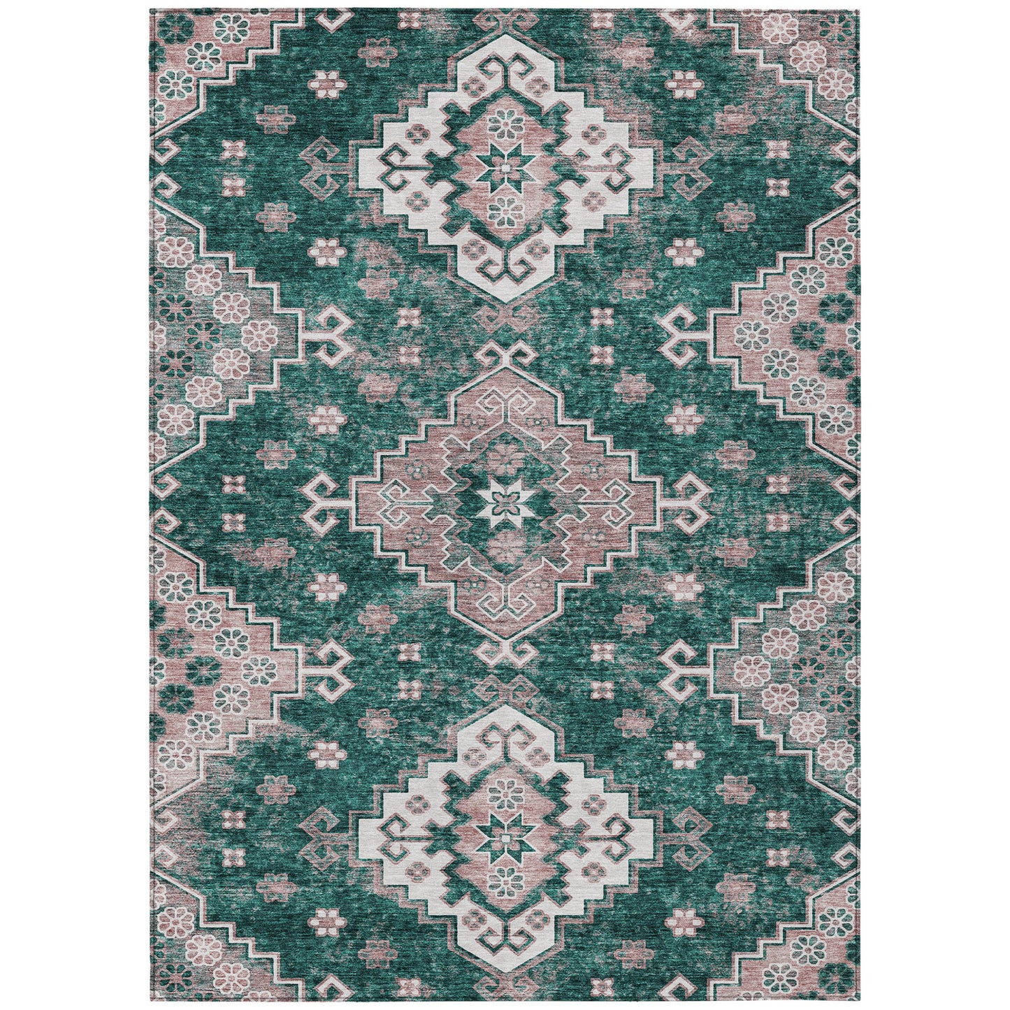 3' X 5' Emerald Brown And Ivory Medallion Washable Indoor Outdoor Area Rug