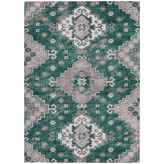 3' X 5' Emerald Brown And Ivory Medallion Washable Indoor Outdoor Area Rug