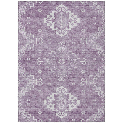 3' X 5' Lavender Plum And Ivory Medallion Washable Indoor Outdoor Area Rug