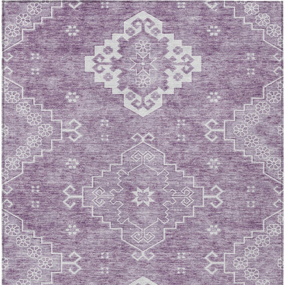 3' X 5' Lavender Plum And Ivory Medallion Washable Indoor Outdoor Area Rug