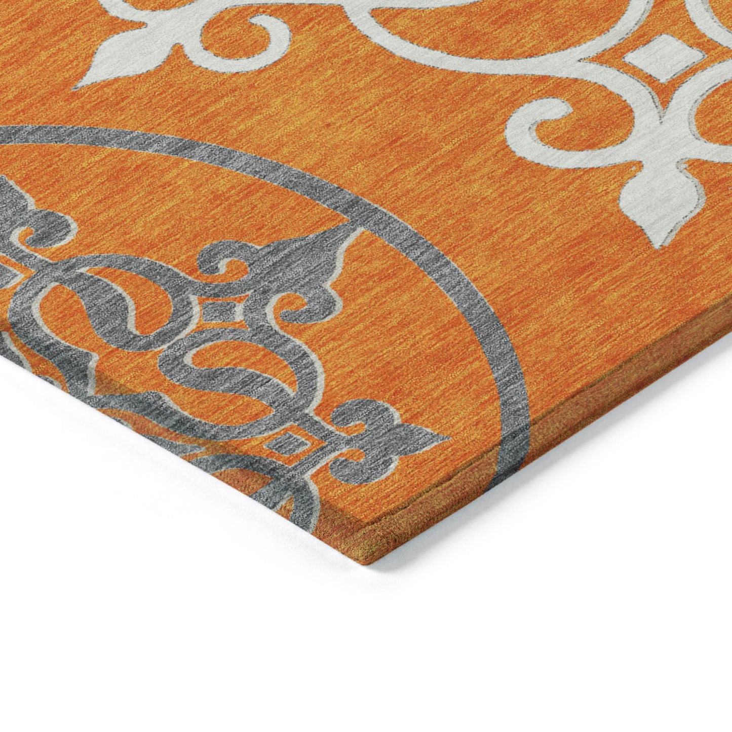 5' X 8' Orange Gray And Ivory Floral Medallion Washable Indoor Outdoor Area Rug