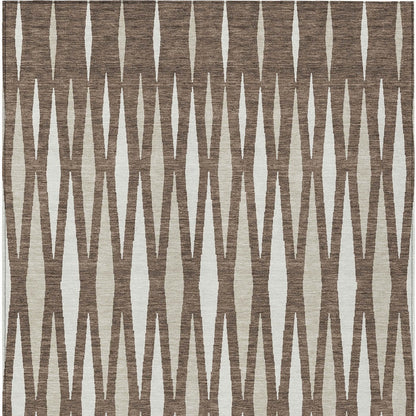 5' X 8' Brown And Ivory Geometric Washable Indoor Outdoor Area Rug