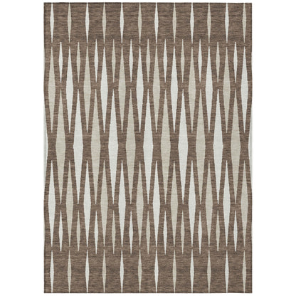 5' X 8' Brown And Ivory Geometric Washable Indoor Outdoor Area Rug