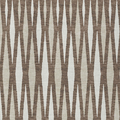 5' X 8' Brown And Ivory Geometric Washable Indoor Outdoor Area Rug