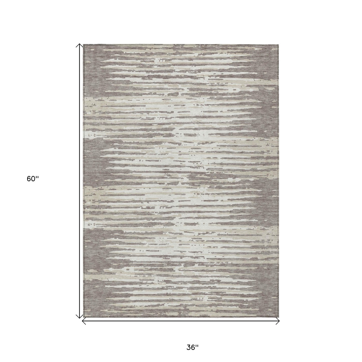 3' X 5' Taupe And Ivory Striped Washable Indoor Outdoor Area Rug