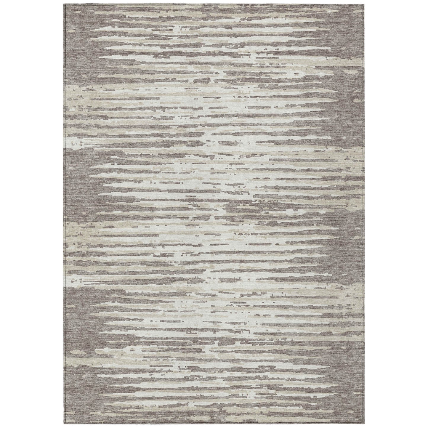 3' X 5' Taupe And Ivory Striped Washable Indoor Outdoor Area Rug