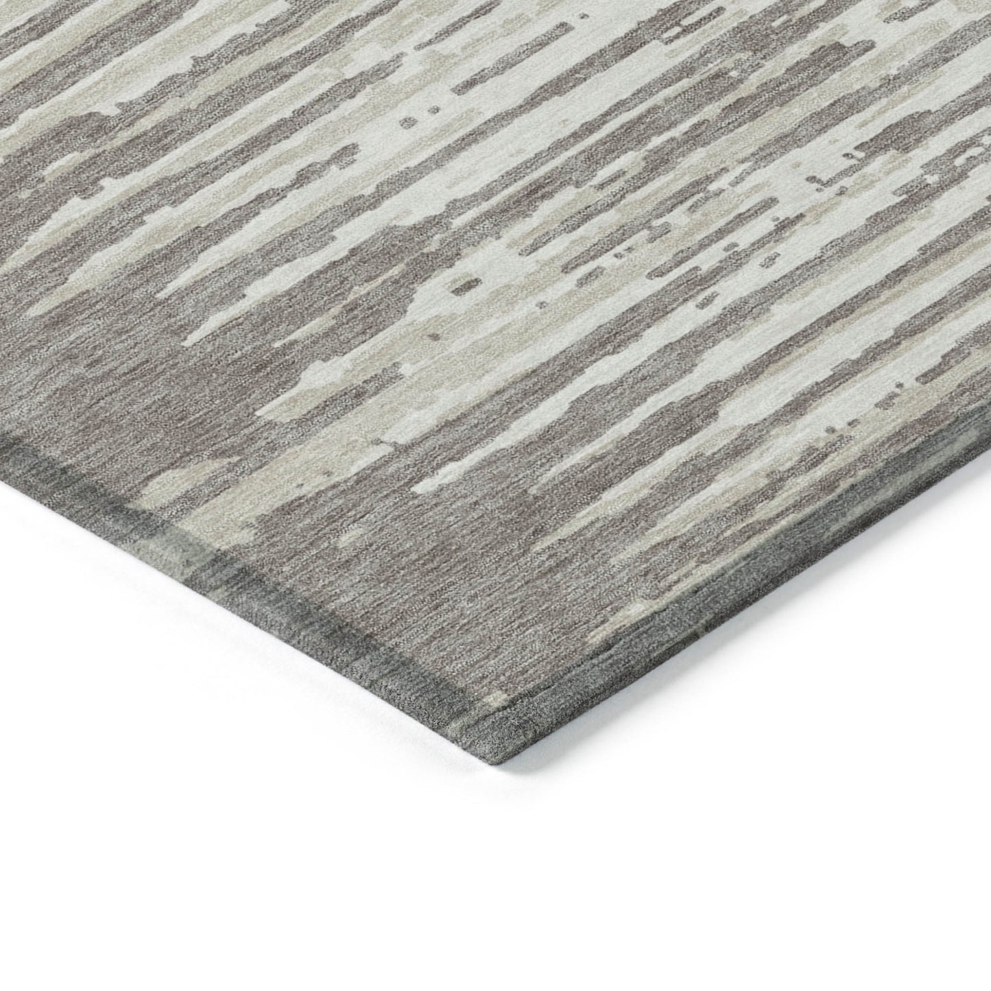 3' X 5' Taupe And Ivory Striped Washable Indoor Outdoor Area Rug