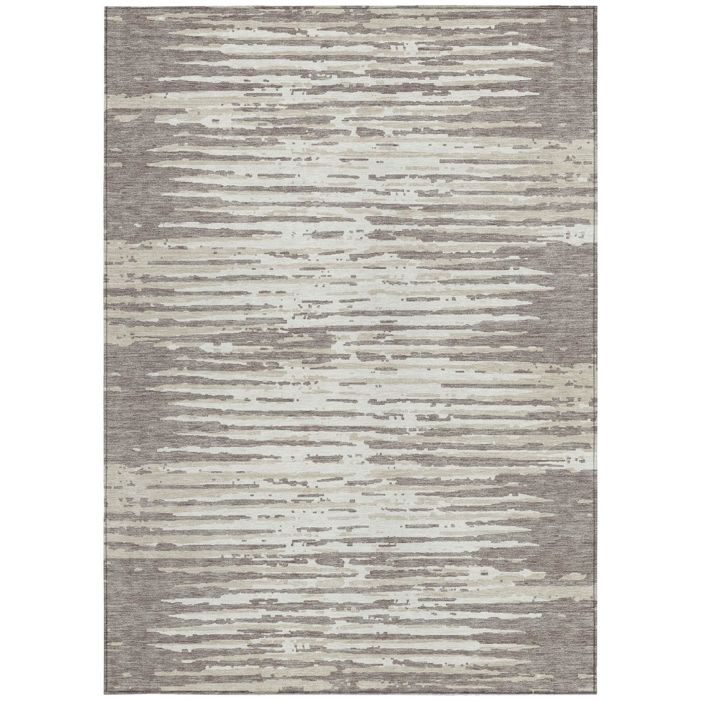 3' X 5' Taupe And Ivory Striped Washable Indoor Outdoor Area Rug