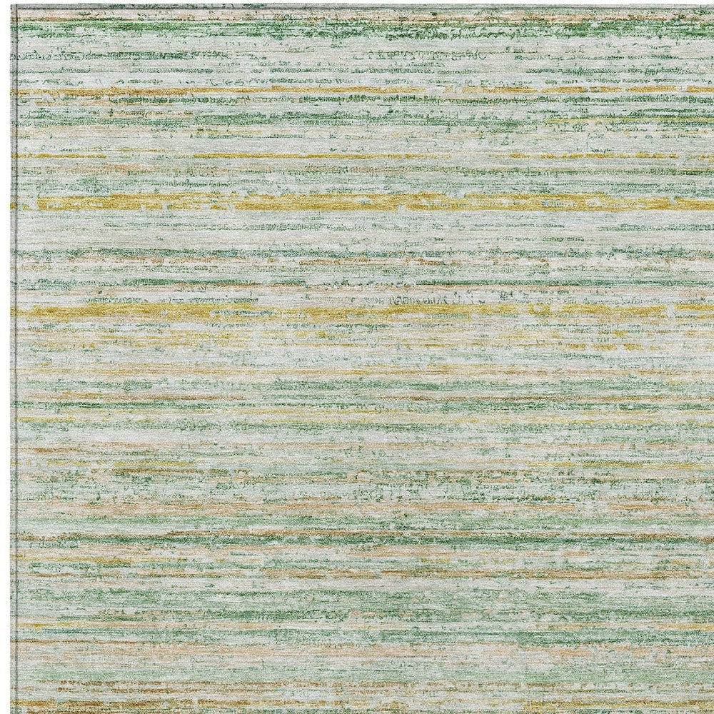 5' X 8' Mint Green Striped Washable Indoor Outdoor Area Rug