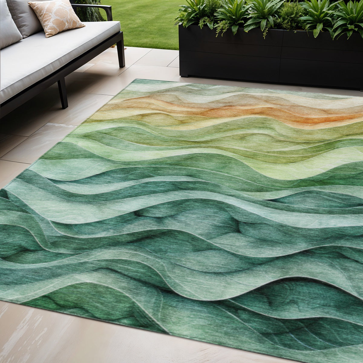 5' X 8' Teal Blue Abstract Washable Indoor Outdoor Area Rug
