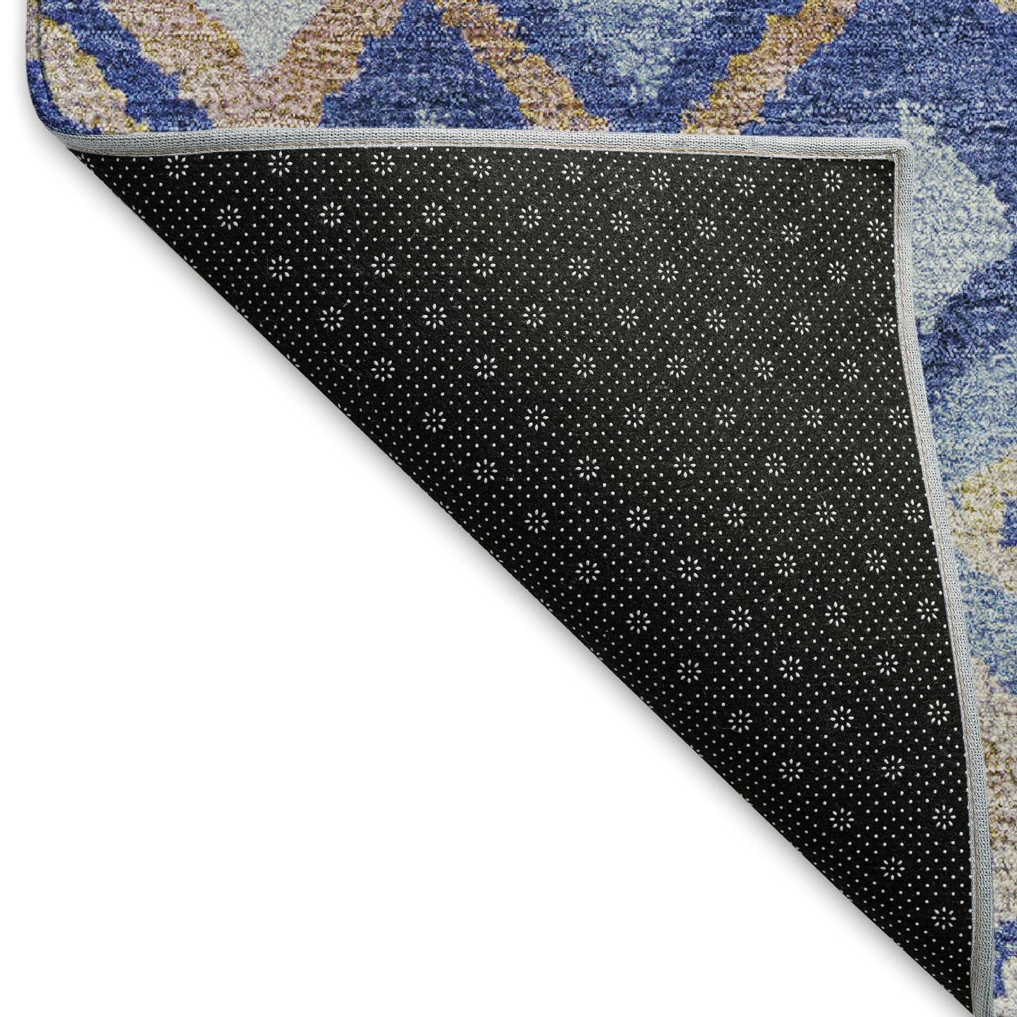 8' X 10' Blue And Taupe Geometric Washable Indoor Outdoor Area Rug