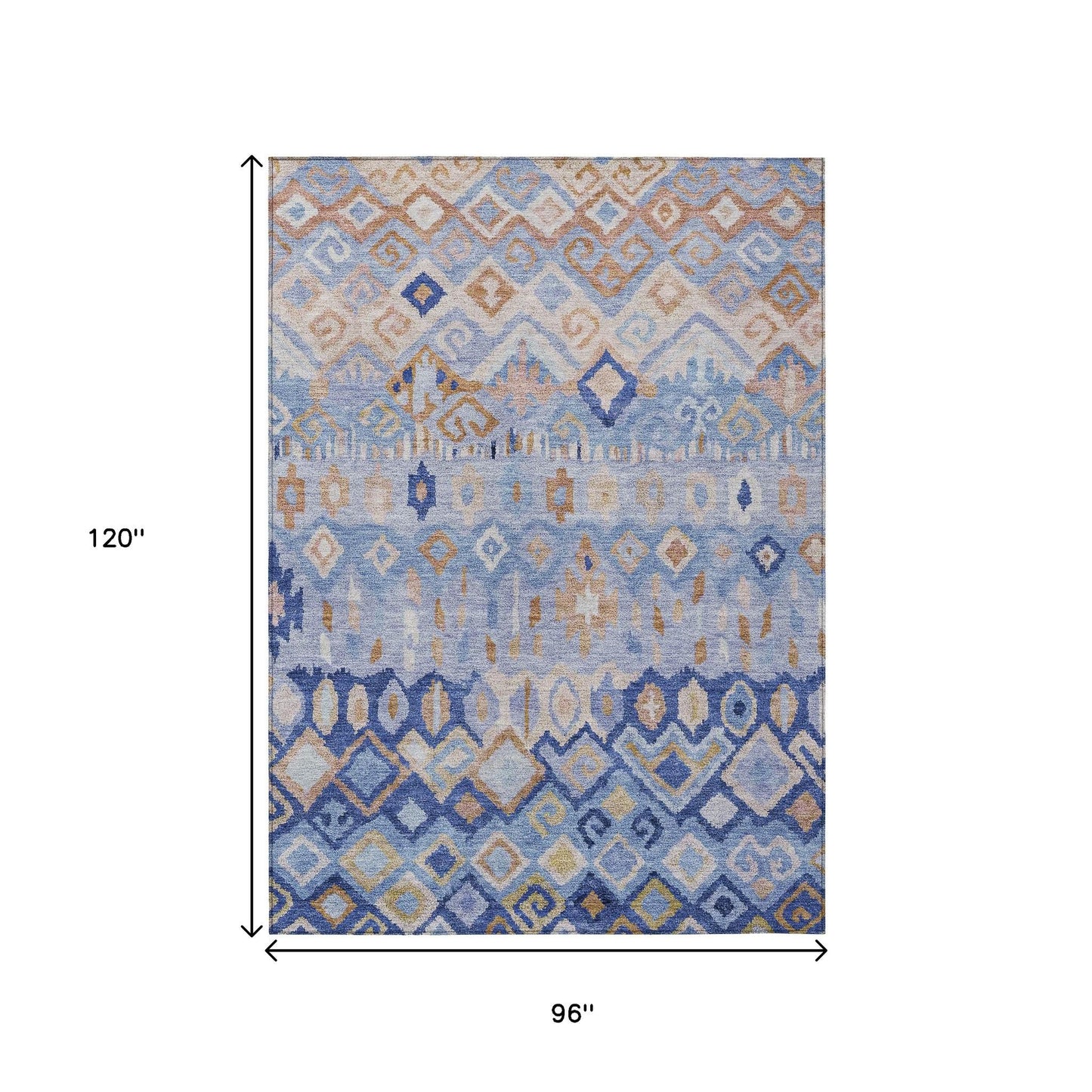 8' X 10' Blue And Taupe Geometric Washable Indoor Outdoor Area Rug